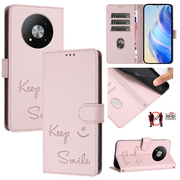 Smile Embossing RFID Leather Phone Case, For ZTE Blade A73 5G, For ZTE Blade A73 4G, For ZTE Blade V50 Vita, For ZTE Blade A53 / A53+, For ZTE Blade A53 Pro, For ZTE Blade A52 Lite, For ZTE Blade V40s, For ZTE Blade A52