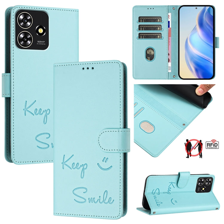 Smile Embossing RFID Leather Phone Case, For ZTE Blade A73 5G, For ZTE Blade A73 4G, For ZTE Blade V50 Vita, For ZTE Blade A53 / A53+, For ZTE Blade A53 Pro, For ZTE Blade A52 Lite, For ZTE Blade V40s, For ZTE Blade A52