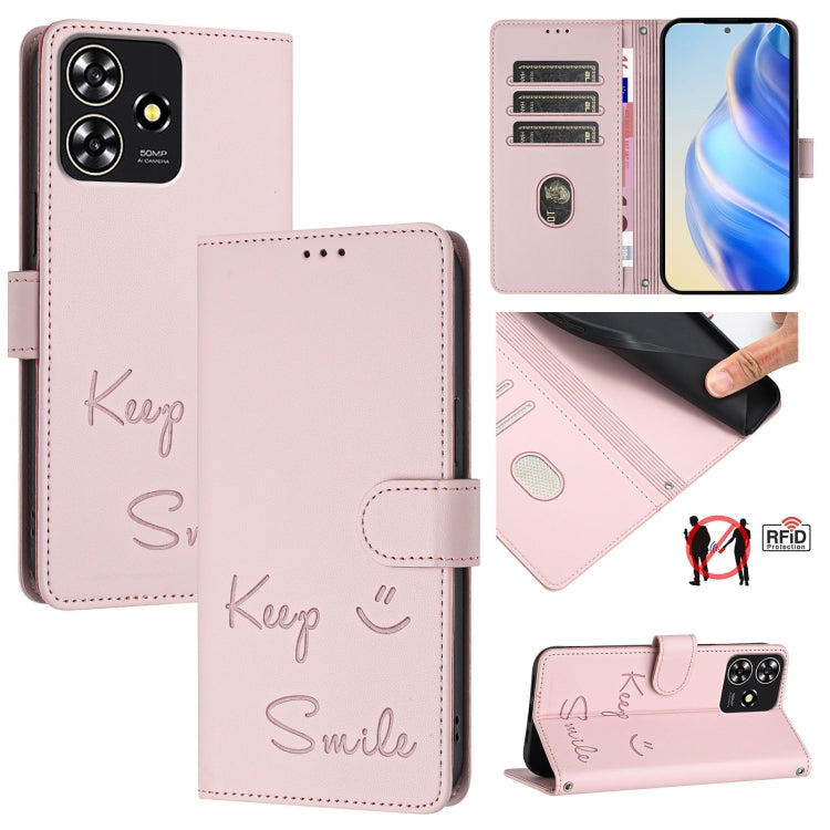 Smile Embossing RFID Leather Phone Case, For ZTE Blade A73 5G, For ZTE Blade A73 4G, For ZTE Blade V50 Vita, For ZTE Blade A53 / A53+, For ZTE Blade A53 Pro, For ZTE Blade A52 Lite, For ZTE Blade V40s, For ZTE Blade A52
