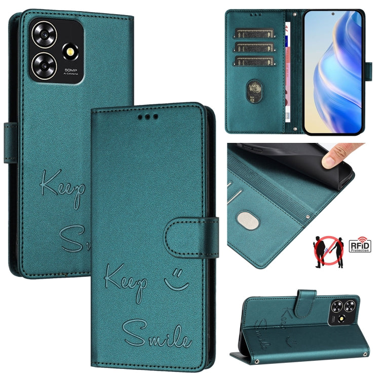 Smile Embossing RFID Leather Phone Case, For ZTE Blade A73 5G, For ZTE Blade A73 4G, For ZTE Blade V50 Vita, For ZTE Blade A53 / A53+, For ZTE Blade A53 Pro, For ZTE Blade A52 Lite, For ZTE Blade V40s, For ZTE Blade A52