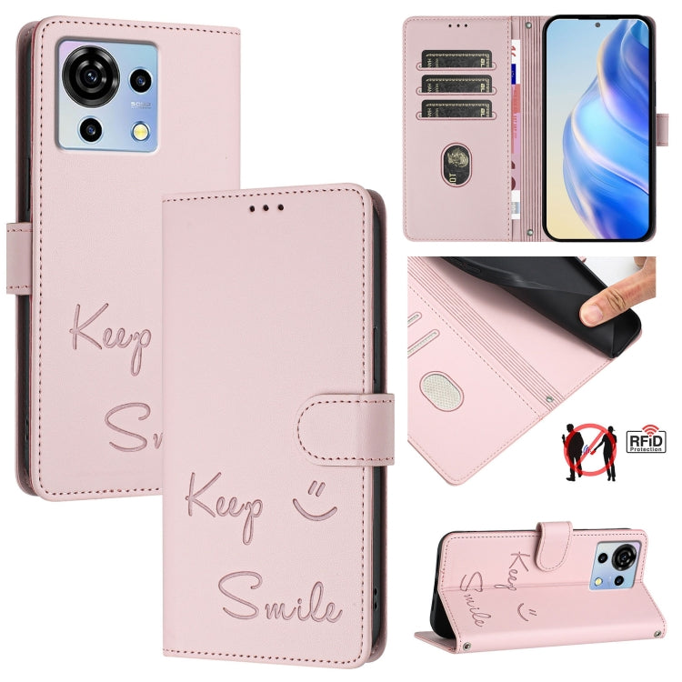 Smile Embossing RFID Leather Phone Case, For ZTE Blade A73 5G, For ZTE Blade A73 4G, For ZTE Blade V50 Vita, For ZTE Blade A53 / A53+, For ZTE Blade A53 Pro, For ZTE Blade A52 Lite, For ZTE Blade V40s, For ZTE Blade A52