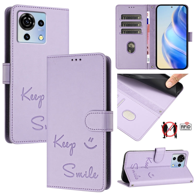 Smile Embossing RFID Leather Phone Case, For ZTE Blade A73 5G, For ZTE Blade A73 4G, For ZTE Blade V50 Vita, For ZTE Blade A53 / A53+, For ZTE Blade A53 Pro, For ZTE Blade A52 Lite, For ZTE Blade V40s, For ZTE Blade A52