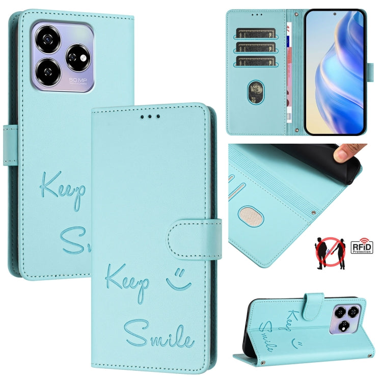 Smile Embossing RFID Leather Phone Case, For ZTE Blade V70 Design, For ZTE Blade A35 Lite, For ZTE Blade V70, For ZTE Blade V60 Vita, For ZTE Blade A75 5G, For ZTE Blade A75 4G, For ZTE Blade V60 / Axon 60 4G, For ZTE nubia Z60 Ultra