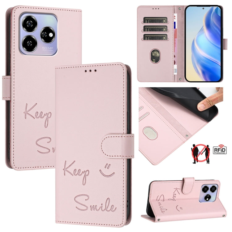 Smile Embossing RFID Leather Phone Case, For ZTE Blade V70 Design, For ZTE Blade A35 Lite, For ZTE Blade V70, For ZTE Blade V60 Vita, For ZTE Blade A75 5G, For ZTE Blade A75 4G, For ZTE Blade V60 / Axon 60 4G, For ZTE nubia Z60 Ultra