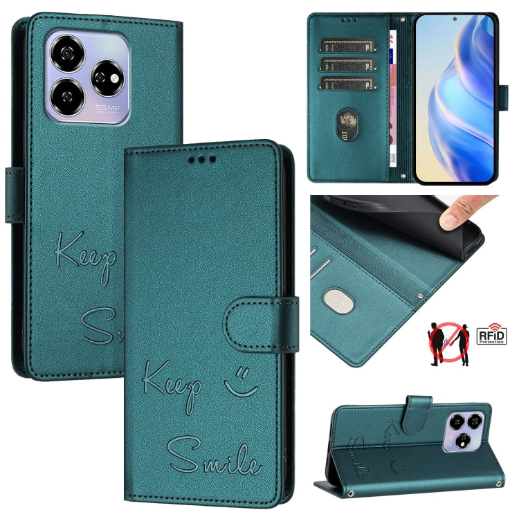Smile Embossing RFID Leather Phone Case, For ZTE Blade V70 Design, For ZTE Blade A35 Lite, For ZTE Blade V70, For ZTE Blade V60 Vita, For ZTE Blade A75 5G, For ZTE Blade A75 4G, For ZTE Blade V60 / Axon 60 4G, For ZTE nubia Z60 Ultra