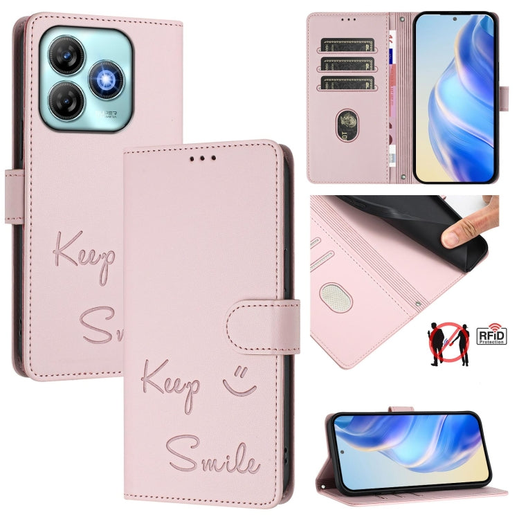 Smile Embossing RFID Leather Phone Case, For ZTE Blade V70 Design, For ZTE Blade A35 Lite, For ZTE Blade V70, For ZTE Blade V60 Vita, For ZTE Blade A75 5G, For ZTE Blade A75 4G, For ZTE Blade V60 / Axon 60 4G, For ZTE nubia Z60 Ultra