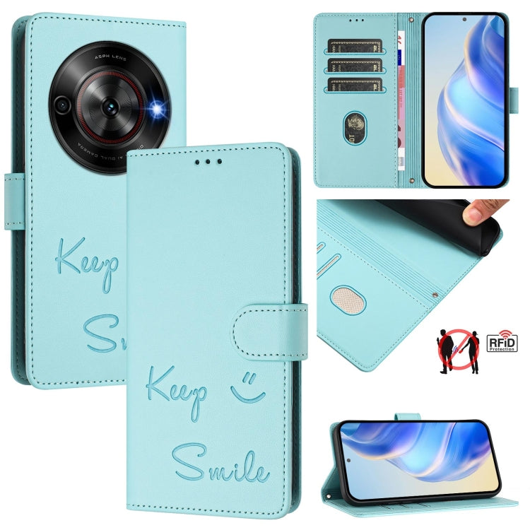 Smile Embossing RFID Leather Phone Case, For ZTE Blade V70 Design, For ZTE Blade A35 Lite, For ZTE Blade V70, For ZTE Blade V60 Vita, For ZTE Blade A75 5G, For ZTE Blade A75 4G, For ZTE Blade V60 / Axon 60 4G, For ZTE nubia Z60 Ultra