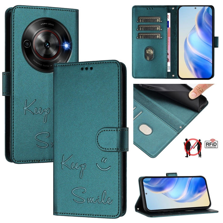 Smile Embossing RFID Leather Phone Case, For ZTE Blade V70 Design, For ZTE Blade A35 Lite, For ZTE Blade V70, For ZTE Blade V60 Vita, For ZTE Blade A75 5G, For ZTE Blade A75 4G, For ZTE Blade V60 / Axon 60 4G, For ZTE nubia Z60 Ultra