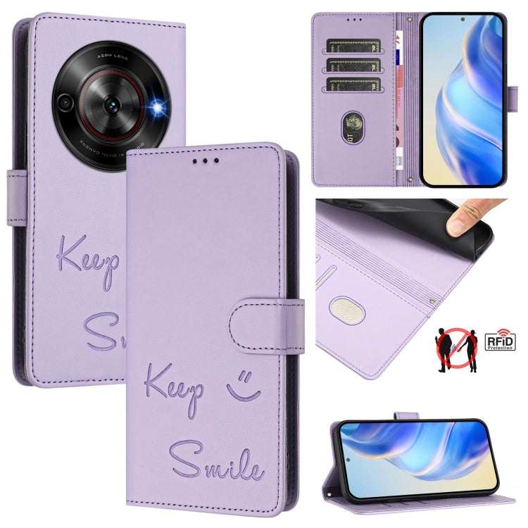 Smile Embossing RFID Leather Phone Case, For ZTE Blade V70 Design, For ZTE Blade A35 Lite, For ZTE Blade V70, For ZTE Blade V60 Vita, For ZTE Blade A75 5G, For ZTE Blade A75 4G, For ZTE Blade V60 / Axon 60 4G, For ZTE nubia Z60 Ultra