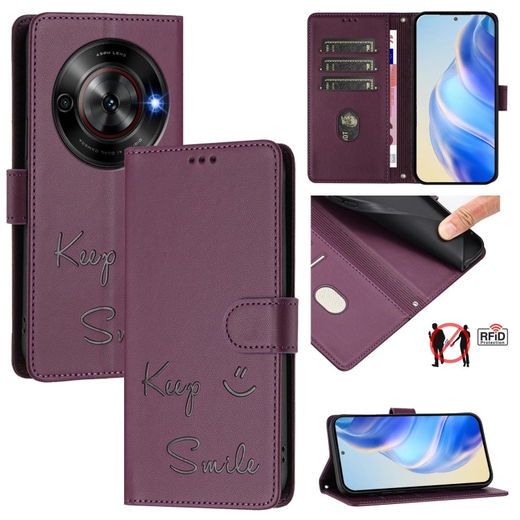 Smile Embossing RFID Leather Phone Case, For ZTE Blade V70 Design, For ZTE Blade A35 Lite, For ZTE Blade V70, For ZTE Blade V60 Vita, For ZTE Blade A75 5G, For ZTE Blade A75 4G, For ZTE Blade V60 / Axon 60 4G, For ZTE nubia Z60 Ultra