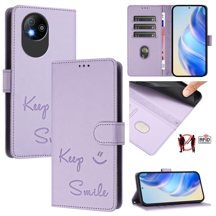 Smile Embossing RFID Leather Phone Case, For ZTE Blade V70 Design, For ZTE Blade A35 Lite, For ZTE Blade V70, For ZTE Blade V60 Vita, For ZTE Blade A75 5G, For ZTE Blade A75 4G, For ZTE Blade V60 / Axon 60 4G, For ZTE nubia Z60 Ultra