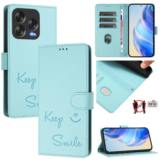 Smile Embossing RFID Leather Phone Case, For ZTE Blade V70 Design, For ZTE Blade A35 Lite, For ZTE Blade V70, For ZTE Blade V60 Vita, For ZTE Blade A75 5G, For ZTE Blade A75 4G, For ZTE Blade V60 / Axon 60 4G, For ZTE nubia Z60 Ultra