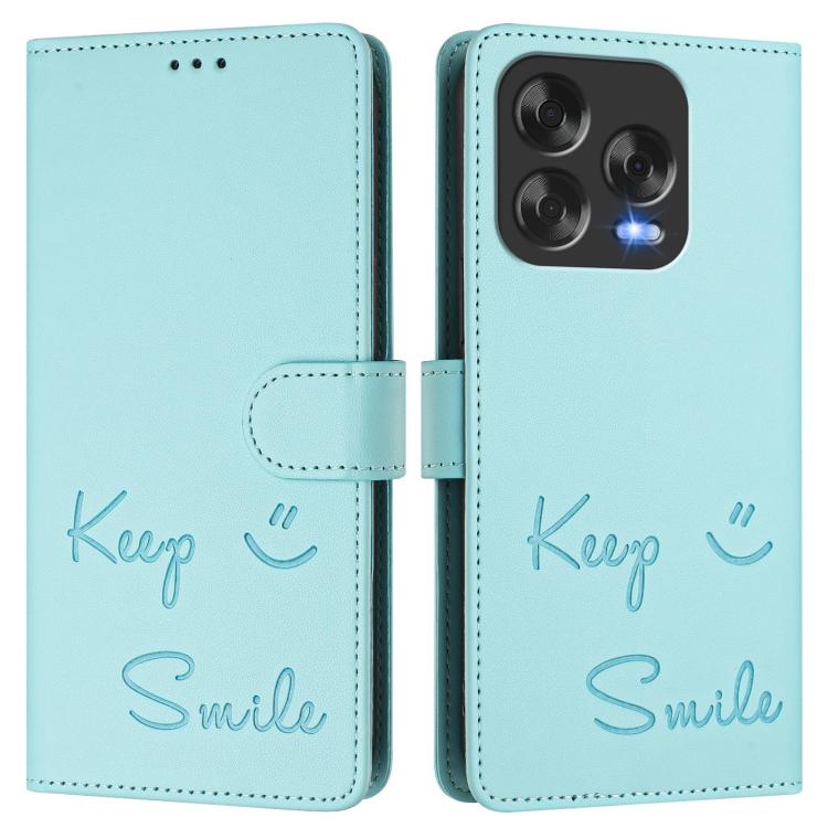 Smile Embossing RFID Leather Phone Case, For ZTE Blade V70 Design, For ZTE Blade A35 Lite, For ZTE Blade V70, For ZTE Blade V60 Vita, For ZTE Blade A75 5G, For ZTE Blade A75 4G, For ZTE Blade V60 / Axon 60 4G, For ZTE nubia Z60 Ultra