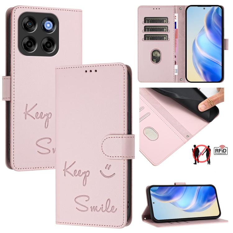 Smile Embossing RFID Leather Phone Case, For ZTE Blade V70 Design, For ZTE Blade A35 Lite, For ZTE Blade V70, For ZTE Blade V60 Vita, For ZTE Blade A75 5G, For ZTE Blade A75 4G, For ZTE Blade V60 / Axon 60 4G, For ZTE nubia Z60 Ultra