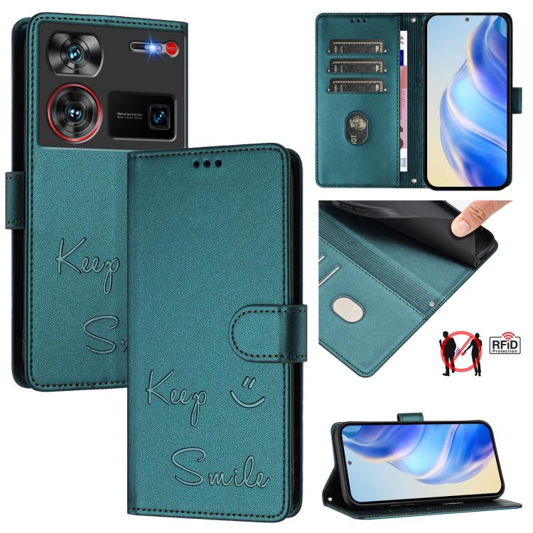 Smile Embossing RFID Leather Phone Case, For ZTE Blade V70 Design, For ZTE Blade A35 Lite, For ZTE Blade V70, For ZTE Blade V60 Vita, For ZTE Blade A75 5G, For ZTE Blade A75 4G, For ZTE Blade V60 / Axon 60 4G, For ZTE nubia Z60 Ultra
