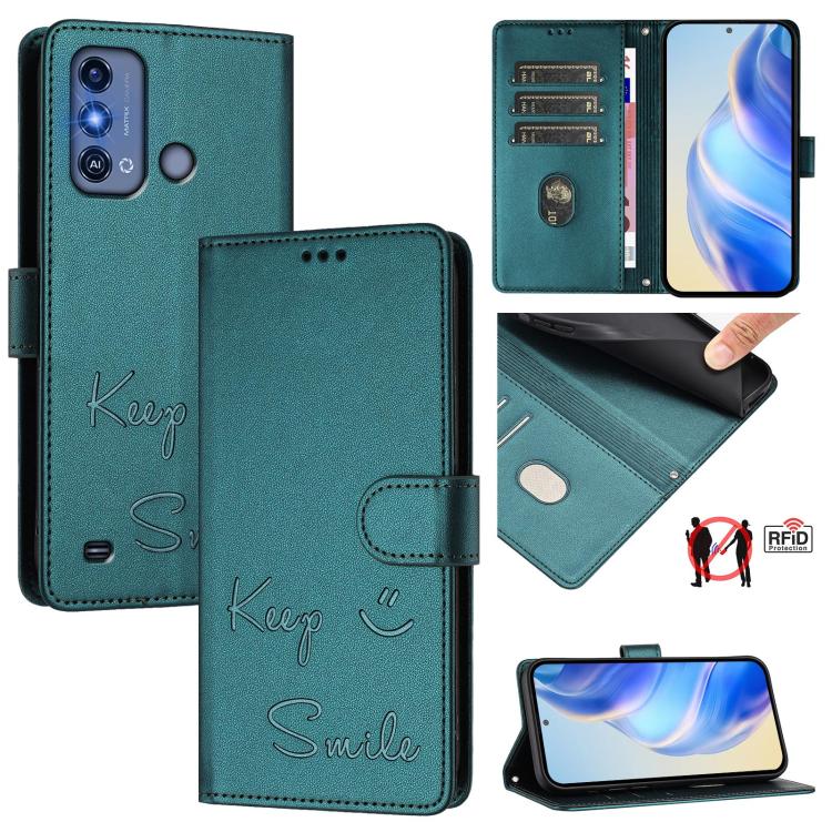Smile Embossing RFID Leather Phone Case, For ZTE Blade A73 5G, For ZTE Blade A73 4G, For ZTE Blade V50 Vita, For ZTE Blade A53 / A53+, For ZTE Blade A53 Pro, For ZTE Blade A52 Lite, For ZTE Blade V40s, For ZTE Blade A52