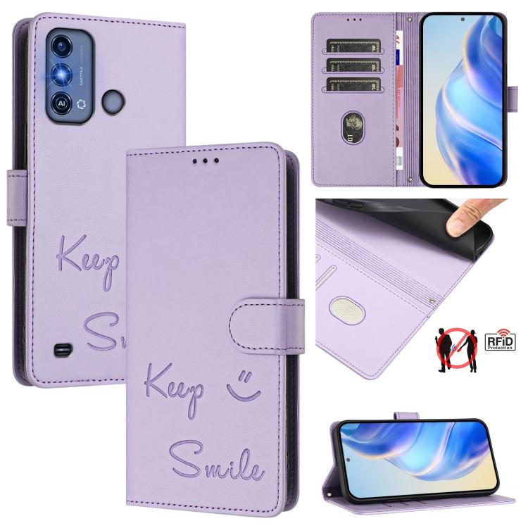 Smile Embossing RFID Leather Phone Case, For ZTE Blade A73 5G, For ZTE Blade A73 4G, For ZTE Blade V50 Vita, For ZTE Blade A53 / A53+, For ZTE Blade A53 Pro, For ZTE Blade A52 Lite, For ZTE Blade V40s, For ZTE Blade A52