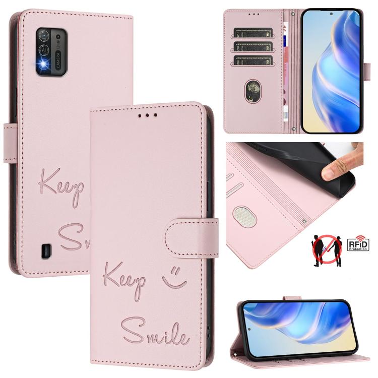 Smile Embossing RFID Leather Phone Case, For ZTE Blade A73 5G, For ZTE Blade A73 4G, For ZTE Blade V50 Vita, For ZTE Blade A53 / A53+, For ZTE Blade A53 Pro, For ZTE Blade A52 Lite, For ZTE Blade V40s, For ZTE Blade A52