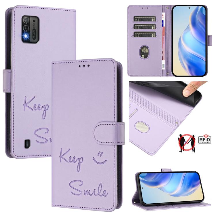 Smile Embossing RFID Leather Phone Case, For ZTE Blade A73 5G, For ZTE Blade A73 4G, For ZTE Blade V50 Vita, For ZTE Blade A53 / A53+, For ZTE Blade A53 Pro, For ZTE Blade A52 Lite, For ZTE Blade V40s, For ZTE Blade A52