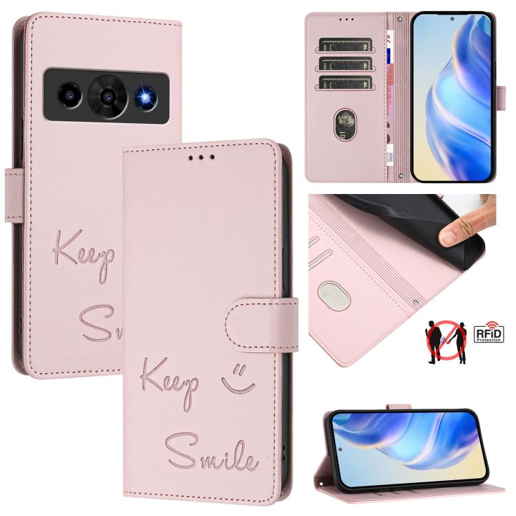 Smile Embossing RFID Leather Phone Case, For ZTE nubia Neo 5 5G, For ZTE nubia Neo 5 GT 5G, For ZTE Optus X Value 5G, For ZTE Optus X Pro 2 5G, For ZTE nubia RedMagic 11 Air, For ZTE A75 Pro / Telstra T-Elite 5G, For ZTE Blade A76 4G                   ...