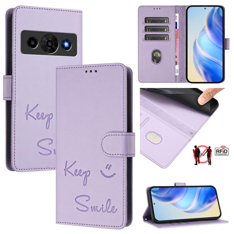 Smile Embossing RFID Leather Phone Case, For ZTE nubia Neo 5 5G, For ZTE nubia Neo 5 GT 5G, For ZTE Optus X Value 5G, For ZTE Optus X Pro 2 5G, For ZTE nubia RedMagic 11 Air, For ZTE A75 Pro / Telstra T-Elite 5G, For ZTE Blade A76 4G                   ...