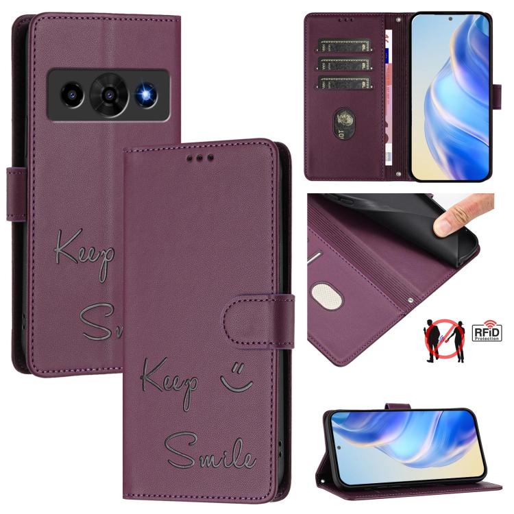 Smile Embossing RFID Leather Phone Case, For ZTE nubia Neo 5 5G, For ZTE nubia Neo 5 GT 5G, For ZTE Optus X Value 5G, For ZTE Optus X Pro 2 5G, For ZTE nubia RedMagic 11 Air, For ZTE A75 Pro / Telstra T-Elite 5G, For ZTE Blade A76 4G                   ...