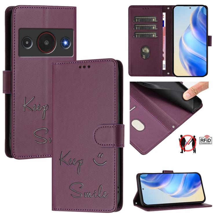 Smile Embossing RFID Leather Phone Case, For ZTE nubia Neo 5 5G, For ZTE nubia Neo 5 GT 5G, For ZTE Optus X Value 5G, For ZTE Optus X Pro 2 5G, For ZTE nubia RedMagic 11 Air, For ZTE A75 Pro / Telstra T-Elite 5G, For ZTE Blade A76 4G                   ...