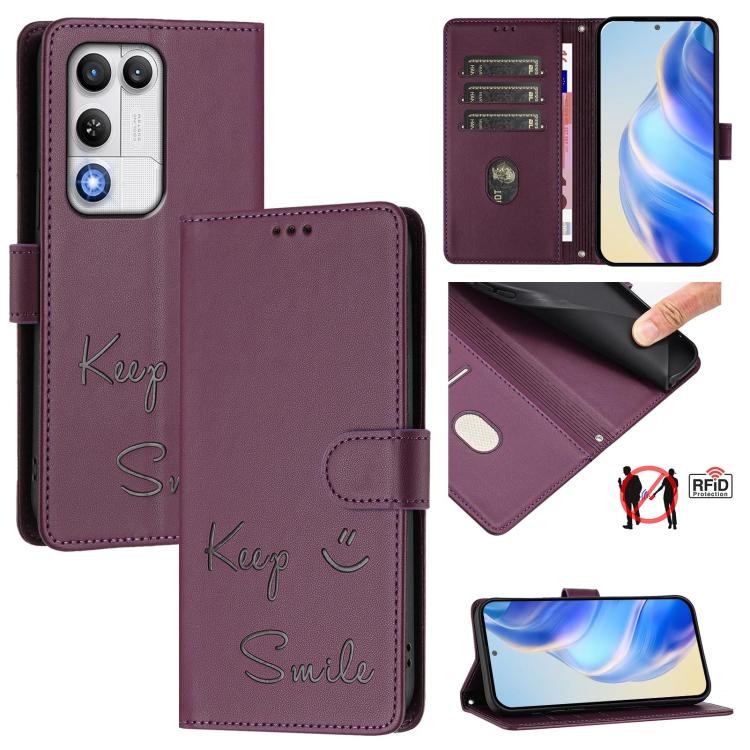 Smile Embossing RFID Leather Phone Case, For ZTE nubia Neo 5 5G, For ZTE nubia Neo 5 GT 5G, For ZTE Optus X Value 5G, For ZTE Optus X Pro 2 5G, For ZTE nubia RedMagic 11 Air, For ZTE A75 Pro / Telstra T-Elite 5G, For ZTE Blade A76 4G                   ...