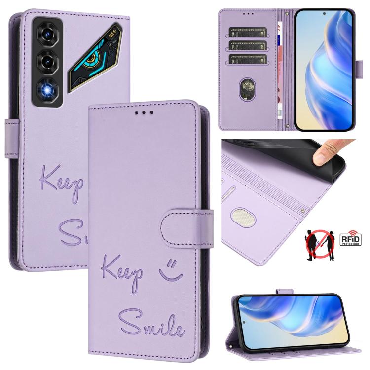Smile Embossing RFID Leather Phone Case, For ZTE nubia Neo 5 5G, For ZTE nubia Neo 5 GT 5G, For ZTE Optus X Value 5G, For ZTE Optus X Pro 2 5G, For ZTE nubia RedMagic 11 Air, For ZTE A75 Pro / Telstra T-Elite 5G, For ZTE Blade A76 4G                   ...