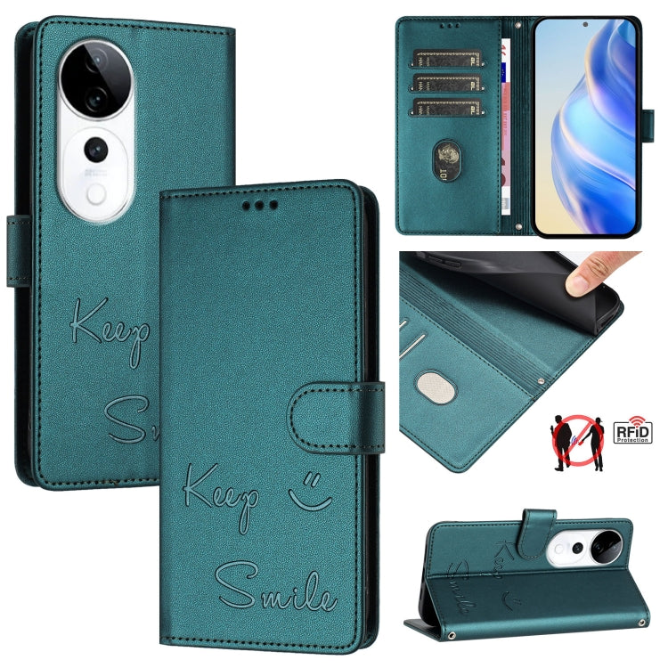 Smile Embossing RFID Leather Phone Case, For vivo S20 5G, For vivo S20 Pro 5G, For vivo V40 Lite 5G IDN, For vivo V40e 5G India, For vivo Y300 Pro, For vivo iQOO Z9s Pro 5G India, For vivo S19 Pro, For vivo S19