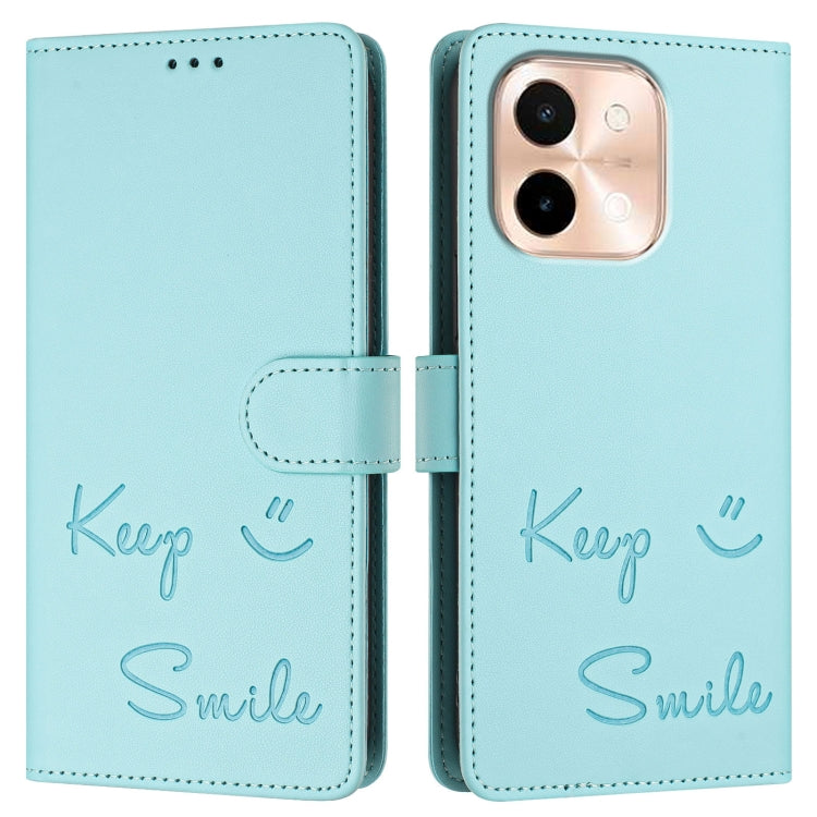 Smile Embossing RFID Leather Phone Case, For vivo Y28 4G, For vivo Y38 5G, For vivo Y20 / Y20i / Y20S / Y11S, For vivo Y12S / iQOO U1x, For vivo Y20A / Y20G / Y12A, For vivo Y03 4G Global, For vivo Y100 5G IDN, For vivo Y200E 5G Global
