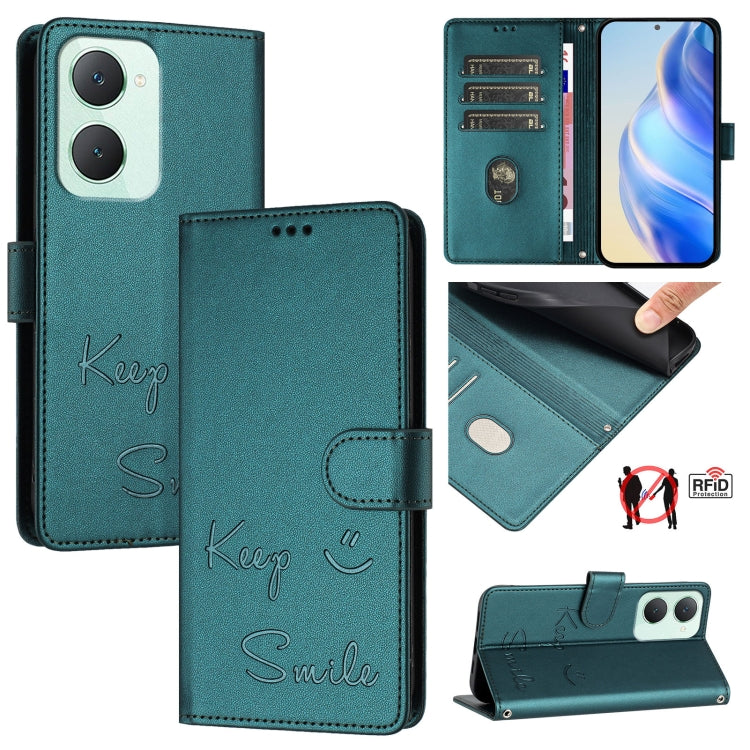 Smile Embossing RFID Leather Phone Case, For vivo Y28 4G, For vivo Y38 5G, For vivo Y20 / Y20i / Y20S / Y11S, For vivo Y12S / iQOO U1x, For vivo Y20A / Y20G / Y12A, For vivo Y03 4G Global, For vivo Y100 5G IDN, For vivo Y200E 5G Global