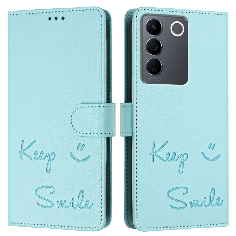 Smile Embossing RFID Leather Phone Case, For vivo V27E 4G Global, For vivo T2 4G Global, For vivo Y72 5G / iQOO Z3 / Y52 5G, For vivo Y22S 4G Global, For vivo Y77 5G Global / Y77E 5G, For vivo Y55S 2023 5G, For vivo Y55 5G Global, For vivo Y75 5G Global