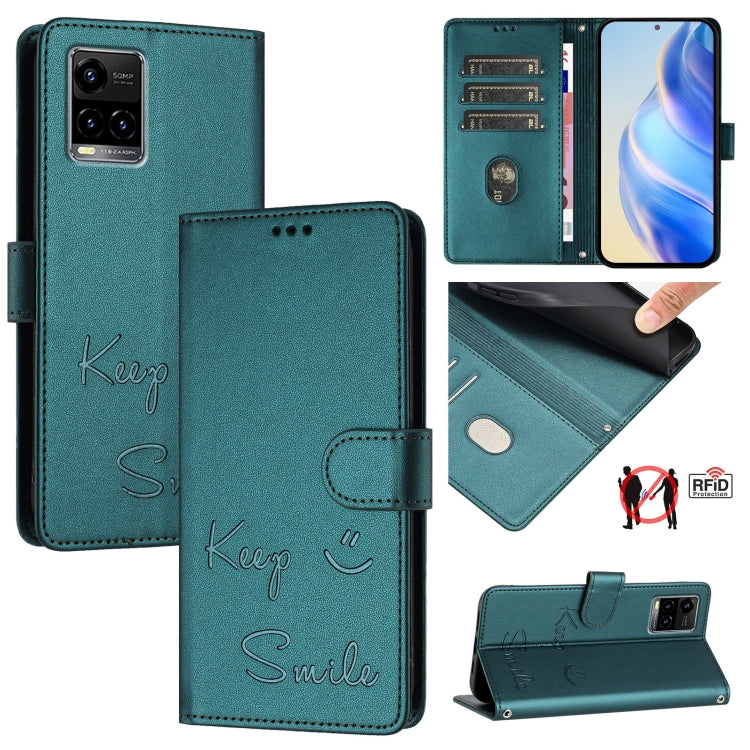 Smile Embossing RFID Leather Phone Case, For vivo iQOO U5E 5G / Y30 5G, For vivo Y33E 5G, For vivo Y33S 4G Global, For vivo Y21 2021 / Y21S / Y21T, For vivo Y76 5G, For vivo Y51 2020 India, For vivo Y31 4G 2021 India, For vivo Y53S 4G / Y51A 2021