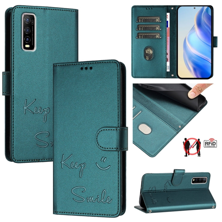 Smile Embossing RFID Leather Phone Case, For vivo Y33 4G 2021, For vivo Y52S 5G / iQOO U3, For vivo Y31S 5G / Y72 5G India, For vivo Y70S, For vivo Y30 4G Global, For vivo Y19 / U3 / Y5S / Z5i / U20, For vivo Y17 / Y15 / Y12 / Y11, For vivo Y35 4G Global