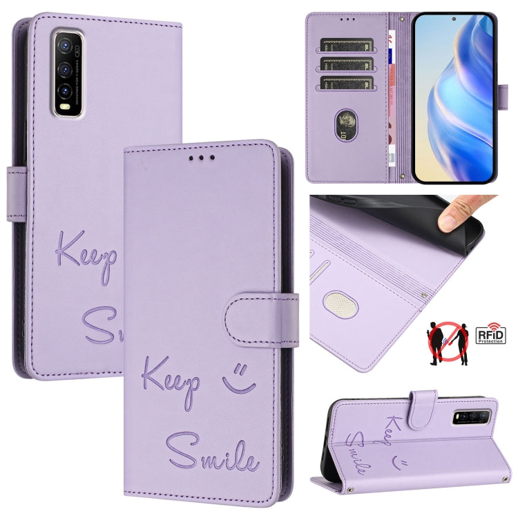 Smile Embossing RFID Leather Phone Case, For vivo Y33 4G 2021, For vivo Y52S 5G / iQOO U3, For vivo Y31S 5G / Y72 5G India, For vivo Y70S, For vivo Y30 4G Global, For vivo Y19 / U3 / Y5S / Z5i / U20, For vivo Y17 / Y15 / Y12 / Y11, For vivo Y35 4G Global
