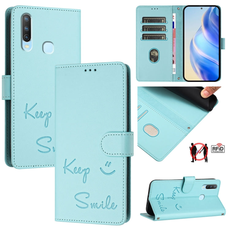 Smile Embossing RFID Leather Phone Case, For vivo Y33 4G 2021, For vivo Y52S 5G / iQOO U3, For vivo Y31S 5G / Y72 5G India, For vivo Y70S, For vivo Y30 4G Global, For vivo Y19 / U3 / Y5S / Z5i / U20, For vivo Y17 / Y15 / Y12 / Y11, For vivo Y35 4G Global