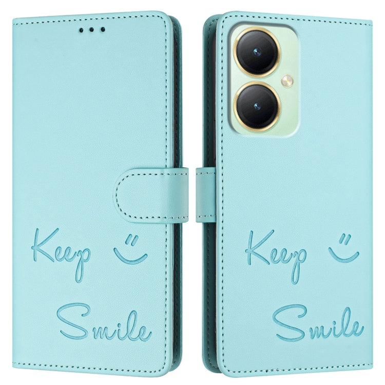 Smile Embossing RFID Leather Phone Case, For vivo Y27 4G 2023 Global, For vivo Y22 4G Global
