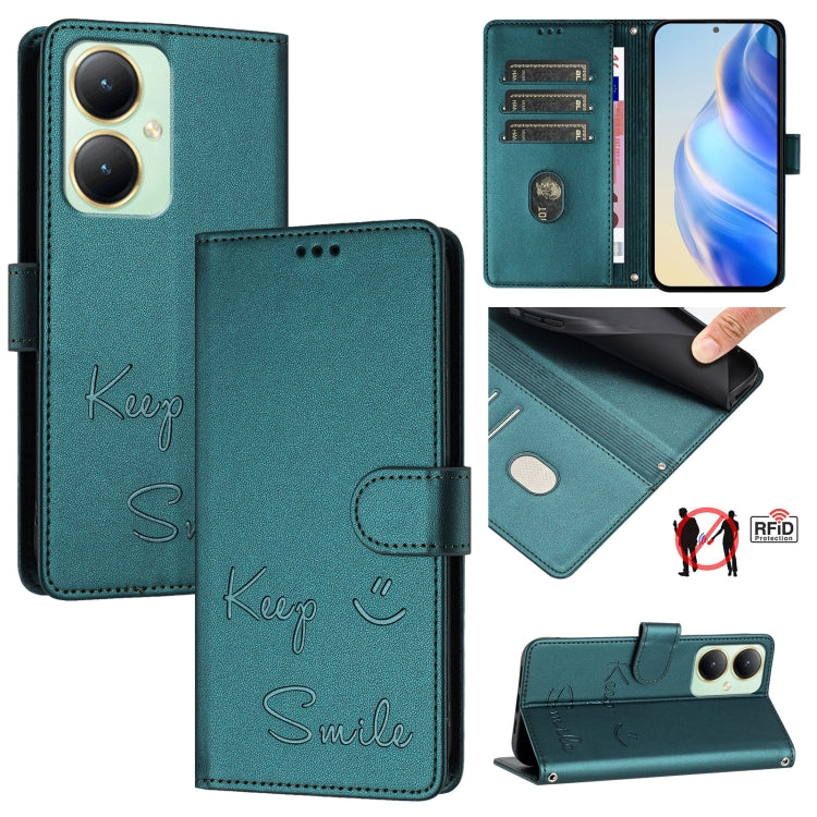 Smile Embossing RFID Leather Phone Case, For vivo Y27 4G 2023 Global, For vivo Y22 4G Global