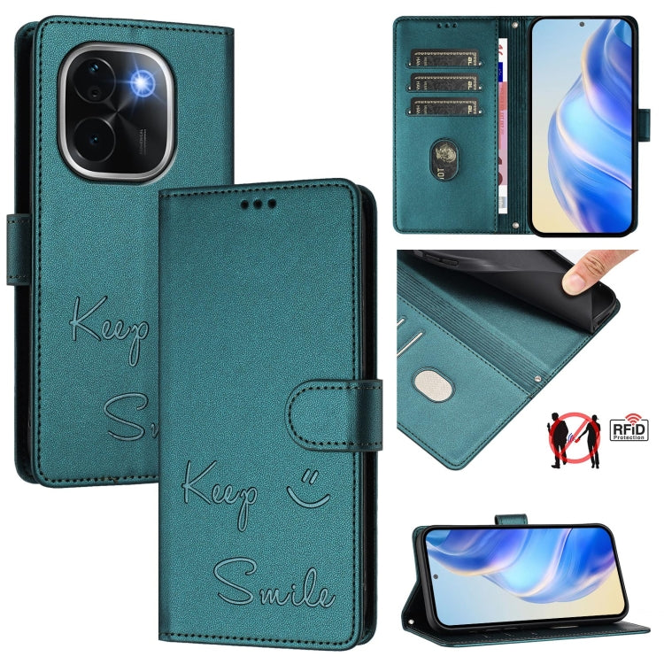 Smile Embossing RFID Leather Phone Case, For vivo S20 5G, For vivo S20 Pro 5G, For vivo V40 Lite 5G IDN, For vivo V40e 5G India, For vivo Y300 Pro, For vivo iQOO Z9s Pro 5G India, For vivo S19 Pro, For vivo S19