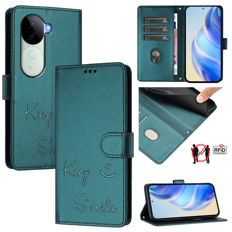 Smile Embossing RFID Leather Phone Case, For vivo S20 5G, For vivo S20 Pro 5G, For vivo V40 Lite 5G IDN, For vivo V40e 5G India, For vivo Y300 Pro, For vivo iQOO Z9s Pro 5G India, For vivo S19 Pro, For vivo S19