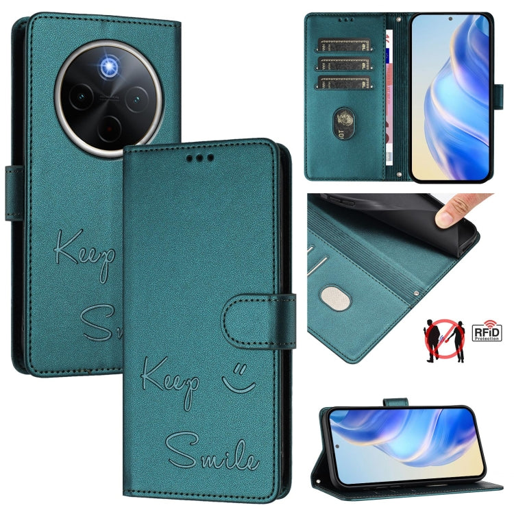 Smile Embossing RFID Leather Phone Case, For vivo S20 5G, For vivo S20 Pro 5G, For vivo V40 Lite 5G IDN, For vivo V40e 5G India, For vivo Y300 Pro, For vivo iQOO Z9s Pro 5G India, For vivo S19 Pro, For vivo S19