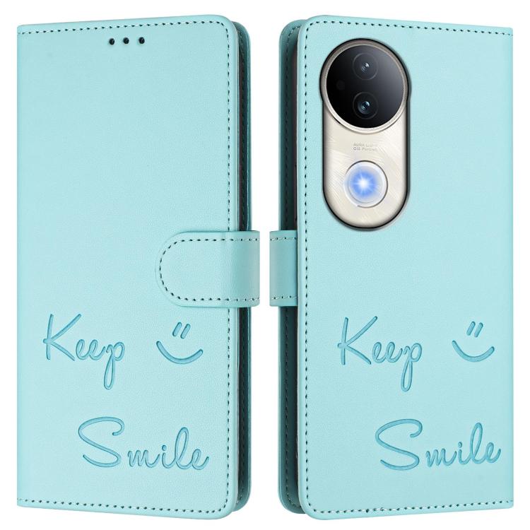 Smile Embossing RFID Leather Phone Case, For vivo S20 5G, For vivo S20 Pro 5G, For vivo V40 Lite 5G IDN, For vivo V40e 5G India, For vivo Y300 Pro, For vivo iQOO Z9s Pro 5G India, For vivo S19 Pro, For vivo S19