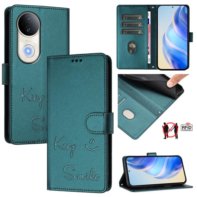 Smile Embossing RFID Leather Phone Case, For vivo S20 5G, For vivo S20 Pro 5G, For vivo V40 Lite 5G IDN, For vivo V40e 5G India, For vivo Y300 Pro, For vivo iQOO Z9s Pro 5G India, For vivo S19 Pro, For vivo S19