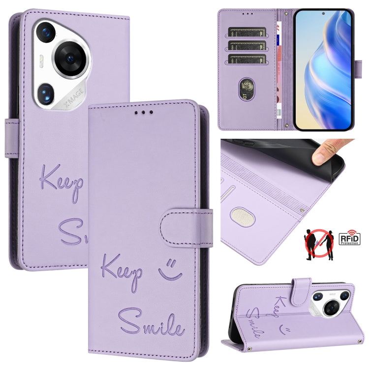 Smile Embossing RFID Leather Phone Case, For Huawei nova 14 5G, For Huawei nova 13 Pro, For Huawei nova 13 / nova 12, For Huawei nova 12i 4G Global, For Huawei nova 12s 4G Global, For Huawei Pura 70 Pro, For Huawei Pura 70                              ...
