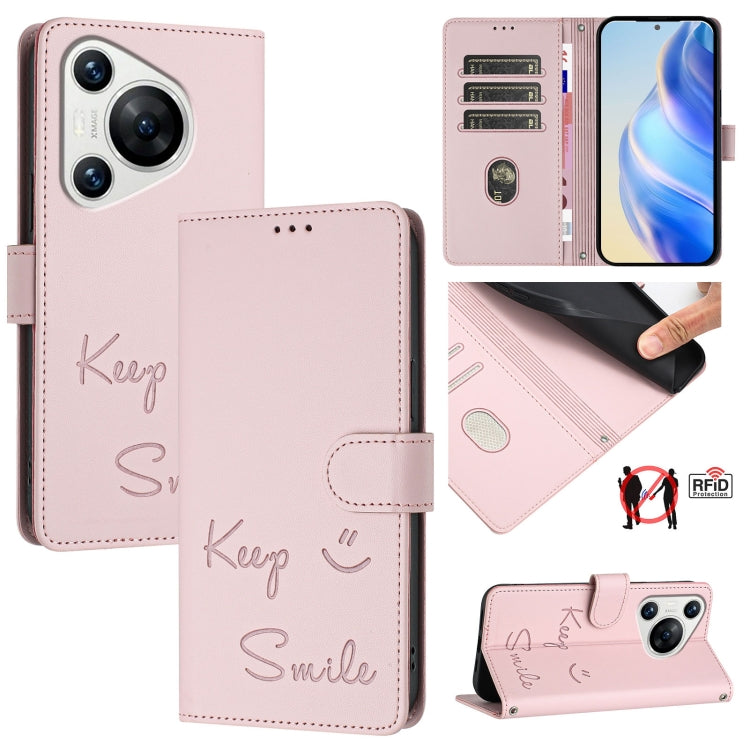 Smile Embossing RFID Leather Phone Case, For Huawei nova 14 5G, For Huawei nova 13 Pro, For Huawei nova 13 / nova 12, For Huawei nova 12i 4G Global, For Huawei nova 12s 4G Global, For Huawei Pura 70 Pro, For Huawei Pura 70                              ...