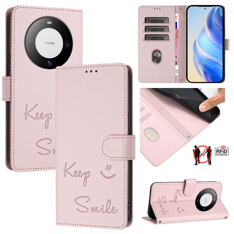Smile Embossing RFID Leather Phone Case, For Huawei nova 14 5G, For Huawei nova 13 Pro, For Huawei nova 13 / nova 12, For Huawei nova 12i 4G Global, For Huawei nova 12s 4G Global, For Huawei Pura 70 Pro, For Huawei Pura 70                              ...