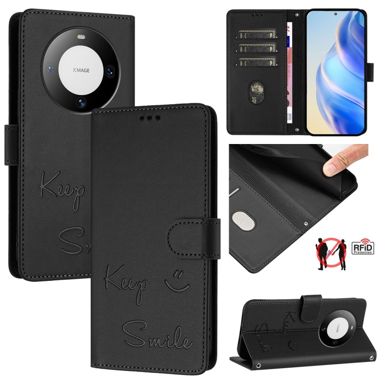 Smile Embossing RFID Leather Phone Case, For Huawei nova 14 5G, For Huawei nova 13 Pro, For Huawei nova 13 / nova 12, For Huawei nova 12i 4G Global, For Huawei nova 12s 4G Global, For Huawei Pura 70 Pro, For Huawei Pura 70                              ...