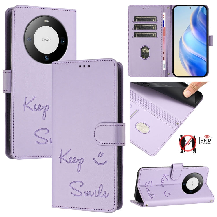Smile Embossing RFID Leather Phone Case, For Huawei nova 14 5G, For Huawei nova 13 Pro, For Huawei nova 13 / nova 12, For Huawei nova 12i 4G Global, For Huawei nova 12s 4G Global, For Huawei Pura 70 Pro, For Huawei Pura 70                              ...