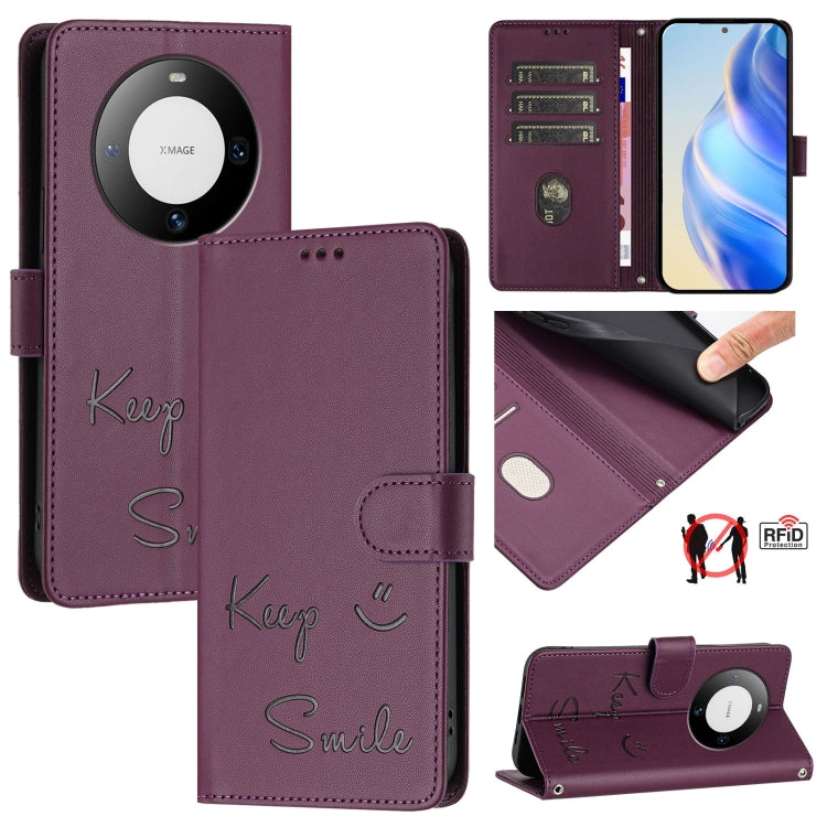 Smile Embossing RFID Leather Phone Case, For Huawei nova 14 5G, For Huawei nova 13 Pro, For Huawei nova 13 / nova 12, For Huawei nova 12i 4G Global, For Huawei nova 12s 4G Global, For Huawei Pura 70 Pro, For Huawei Pura 70                              ...